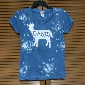Oasis Goat T-shirt Blue White Tie Dye Ladies S